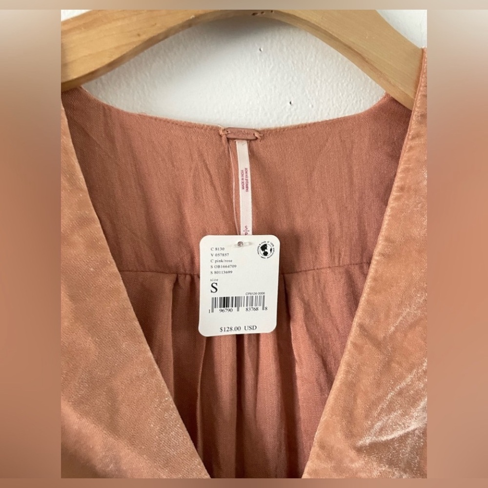 Free People Estella Velvet Babydoll Mini Dress Boho Ruffled Western Dusty Rose - Picture 5 of 7
